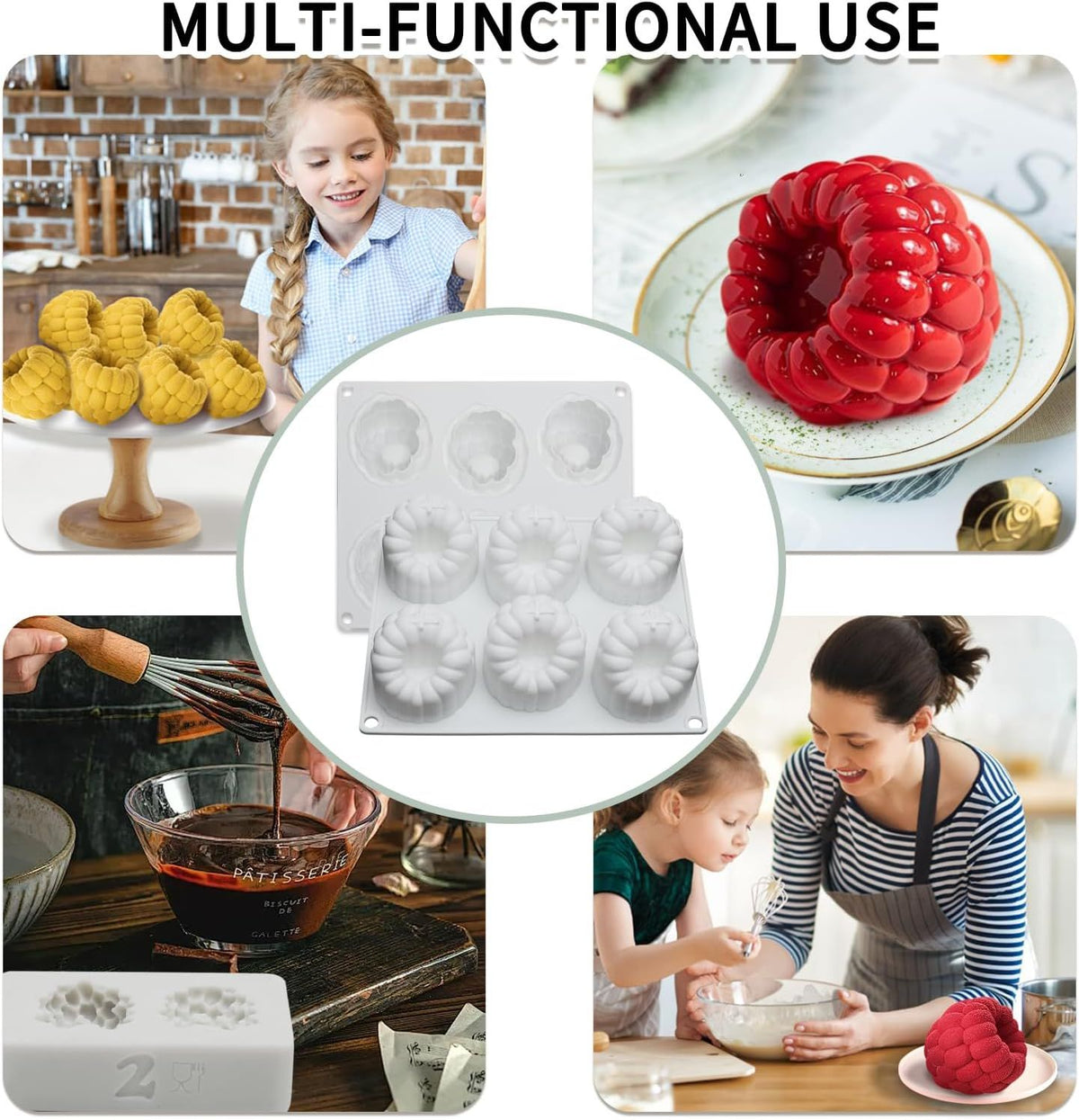 Silicone Raspberry and Blackberry Baking Mold 8 Compartments Red
