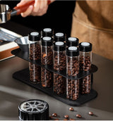 8 Piece Coffee Bean Storage Tube Set with One Way Valve - Side View