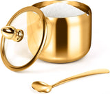 Stainless Steel Sugar Bowl with Glass Lid and Spoon, 300 ml