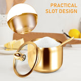 Stainless Steel Sugar Bowl with Glass Lid and Spoon, 300 ml - 45-Degree Angle