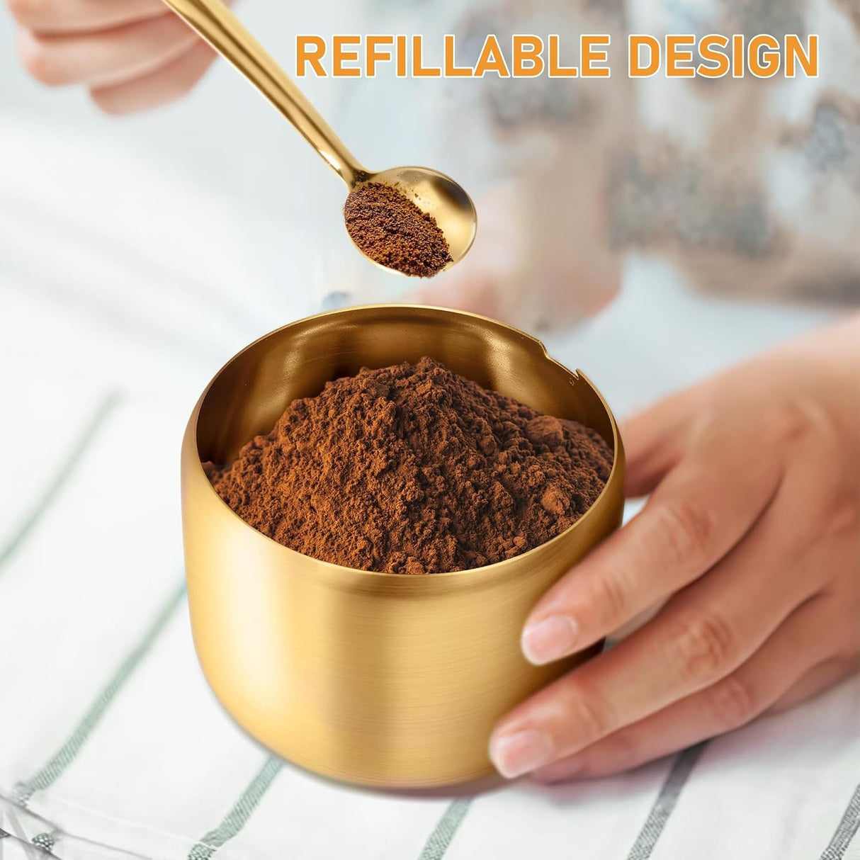 Stainless Steel Sugar Bowl with Glass Lid and Spoon, 300 ml