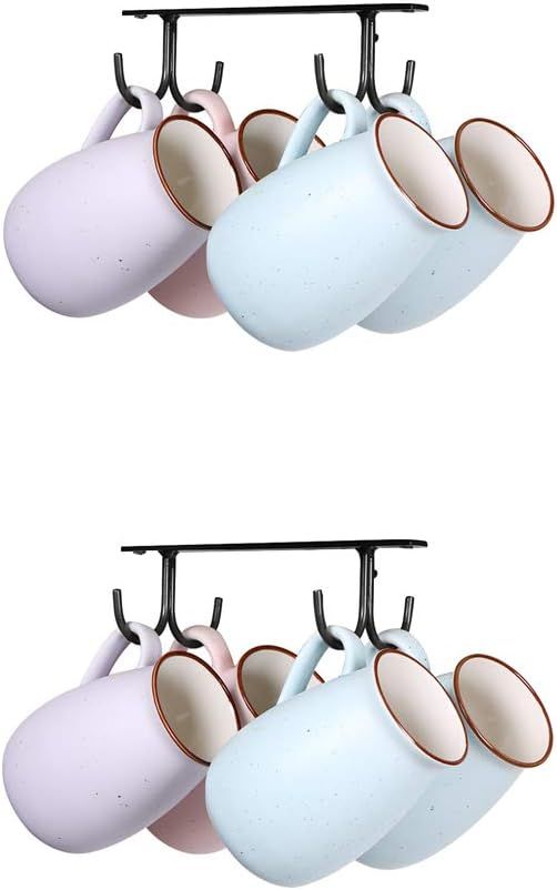 2 Piece Under Cabinet Mug Holder 8 Hooks Black