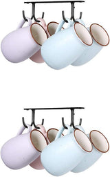 2 Piece Under Cabinet Mug Holder 8 Hooks Black