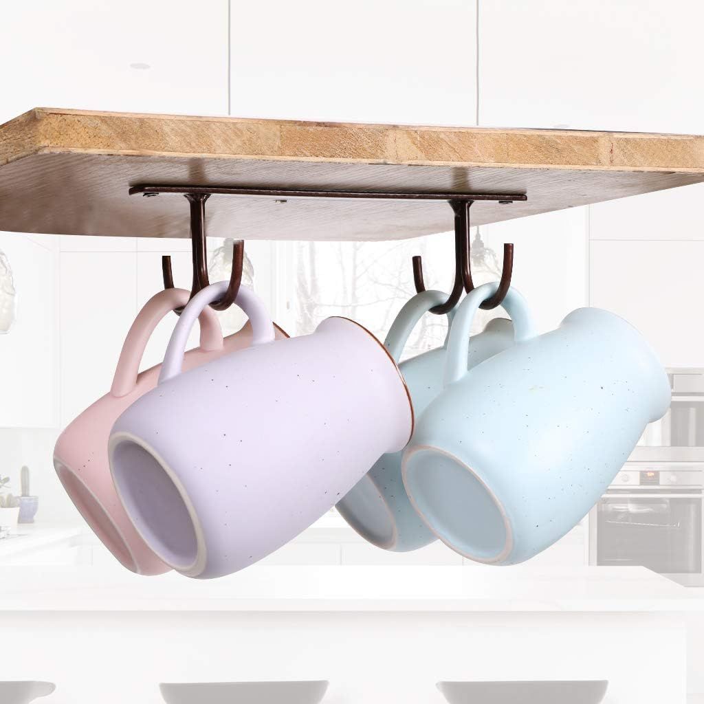 2 Piece Under Cabinet Mug Holder 8 Hooks Black