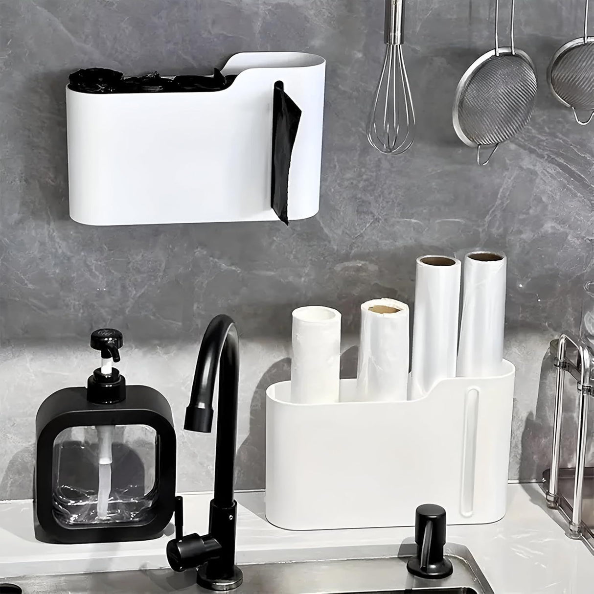 1 Piece Wall Mount Trash Bag Holder Self Adhesive White