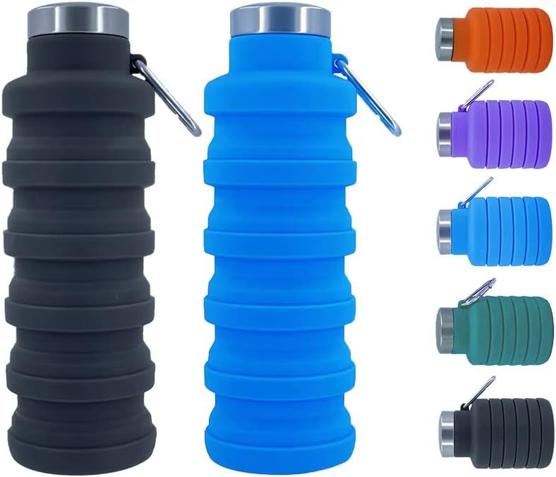 2 Pack Foldable Silicone Water Bottles BPA Free, 500 ml