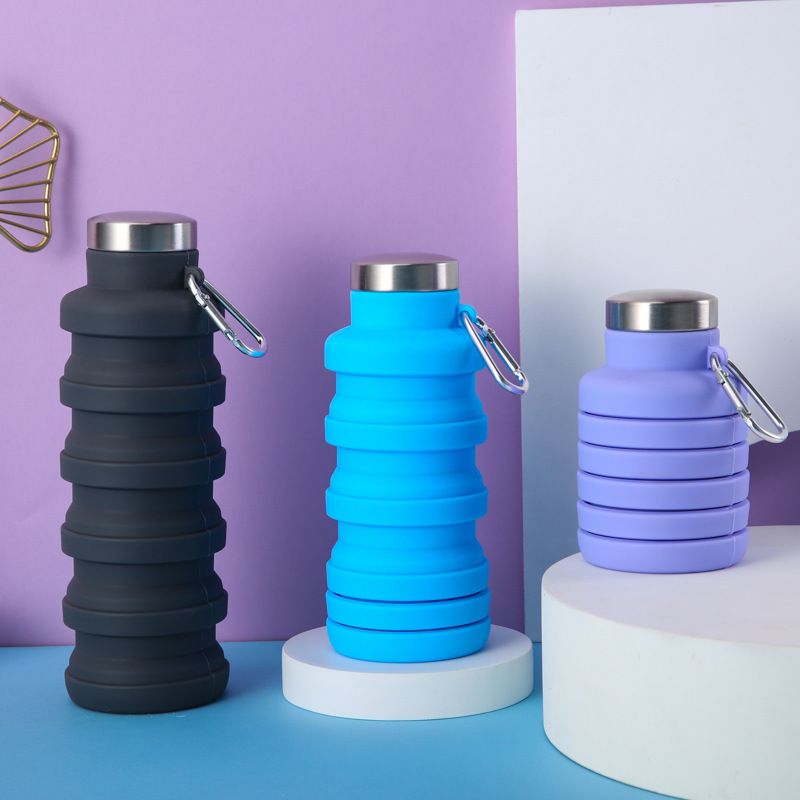 2 Pack Foldable Silicone Water Bottles BPA Free, 500 ml