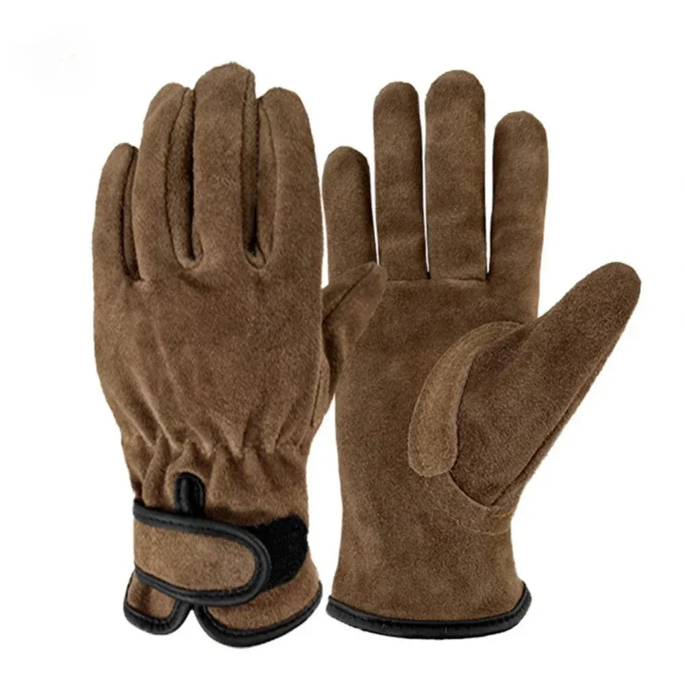1 Pair Leather Garden Gloves Thorn Resistant Yellow Black, Size M