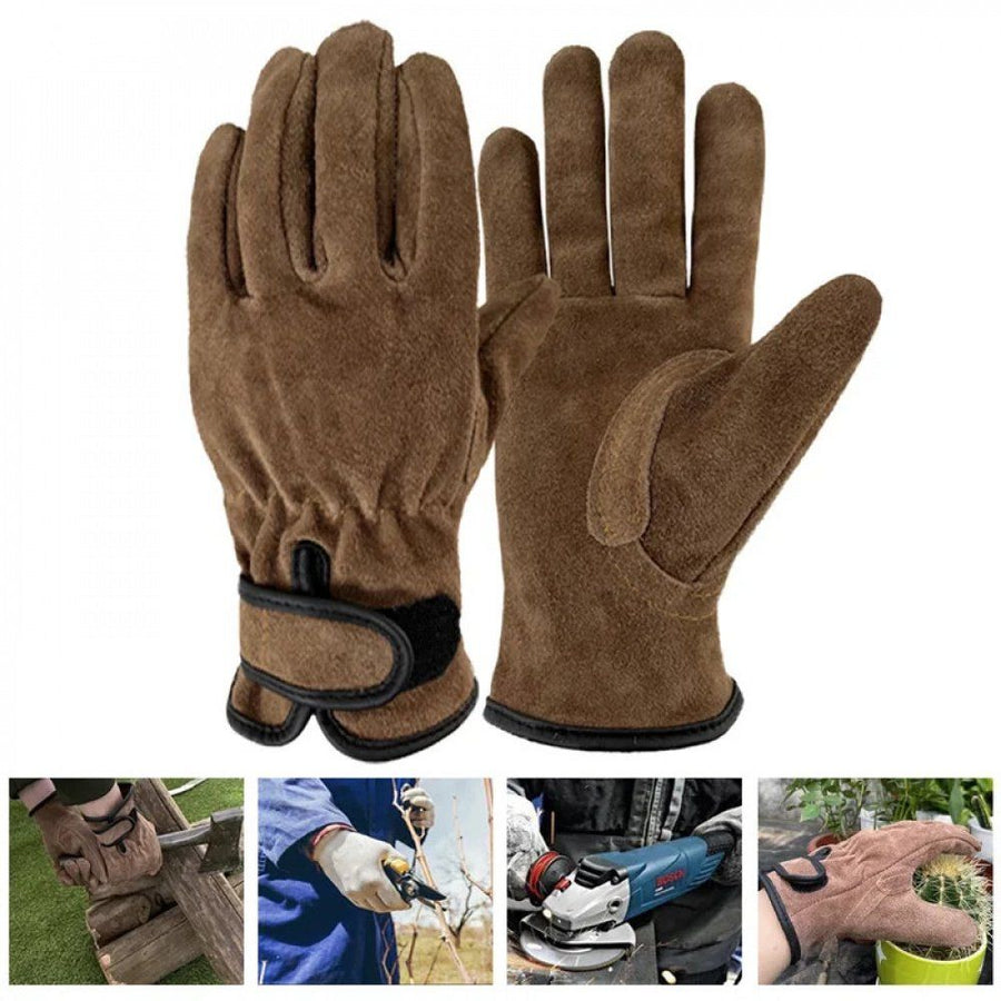1 Pair Leather Garden Gloves Thorn Resistant Yellow Black, Size L