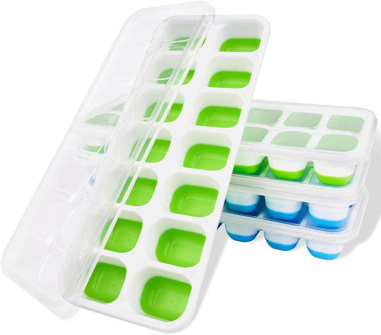 4 Piece Silicone Ice Cube Tray Set with Lid 56 Cubes