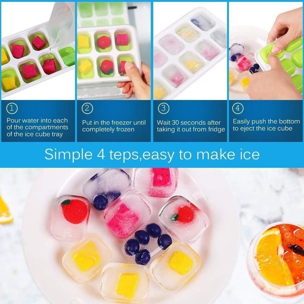 4 Piece Silicone Ice Cube Tray Set with Lid 56 Cubes