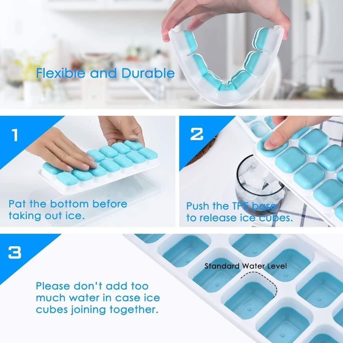 4 Piece Silicone Ice Cube Tray Set with Lid 56 Cubes