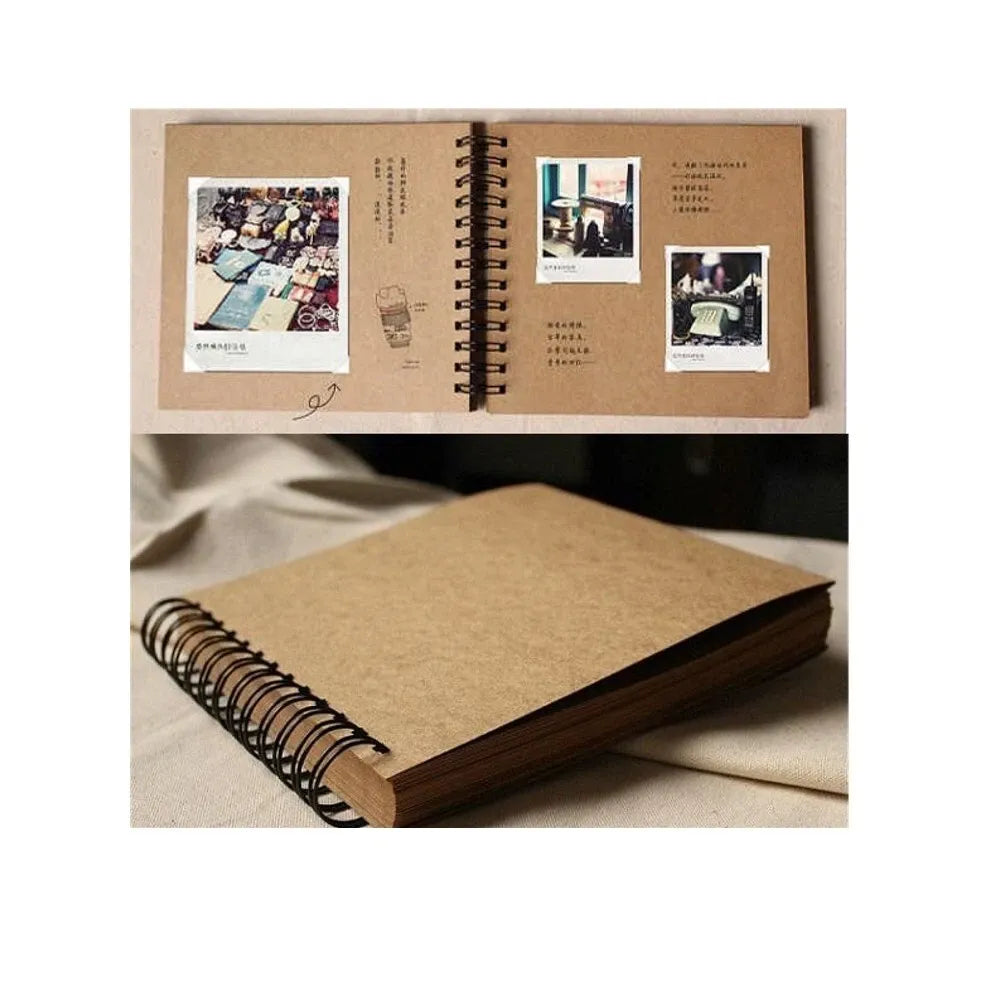 40 Page Kraft Paper Scrapbook Album with Ribbon Closure, 20 x 20 cm