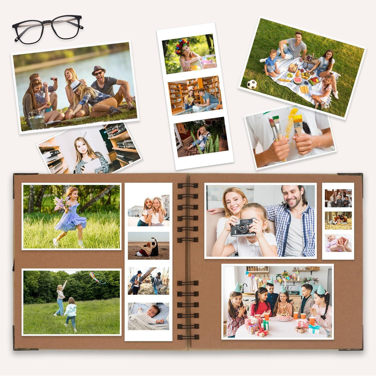 40 Page Kraft Paper Scrapbook Album with Ribbon Closure, 20 x 20 cm