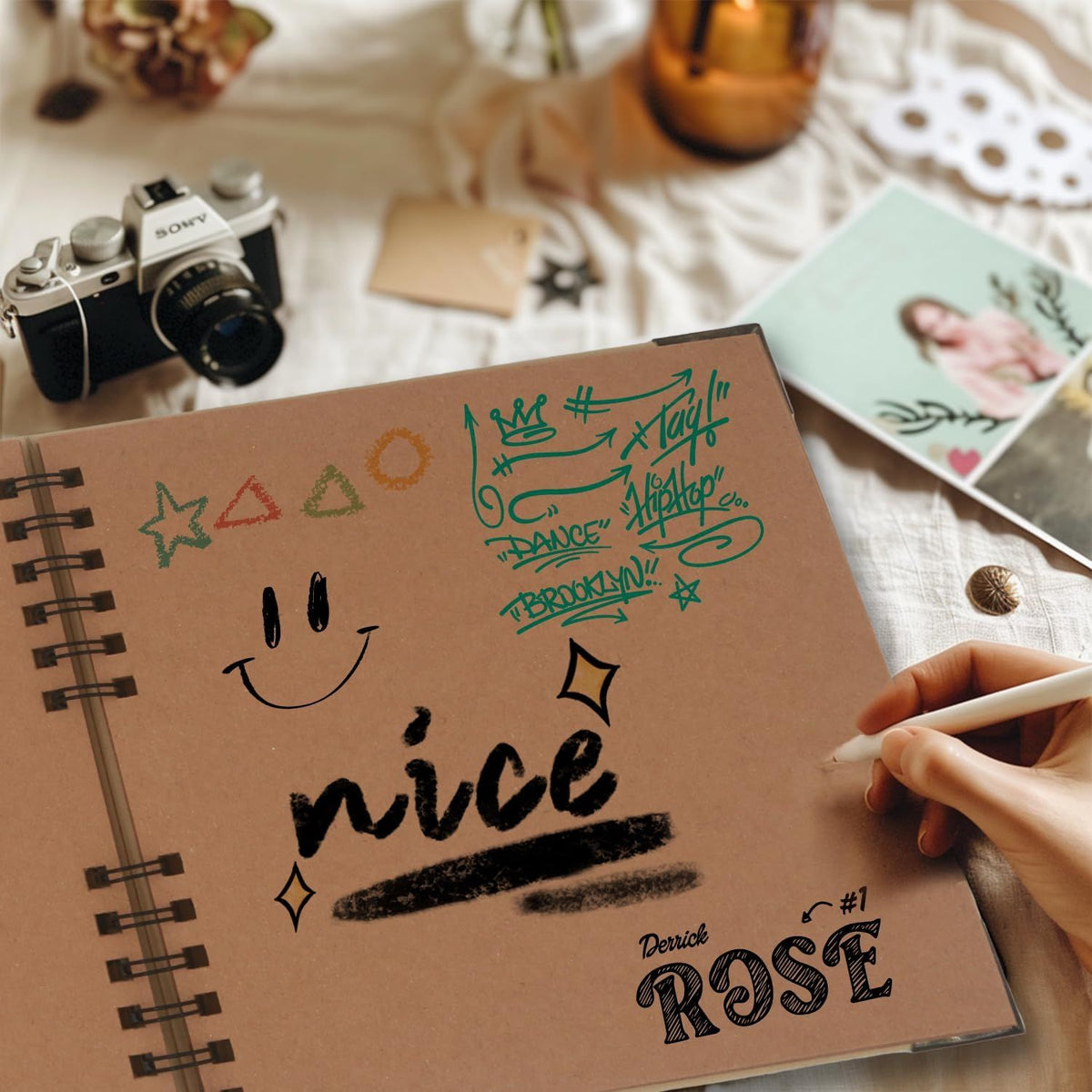 40 Page Kraft Paper Scrapbook Album with Ribbon Closure, 20 x 20 cm