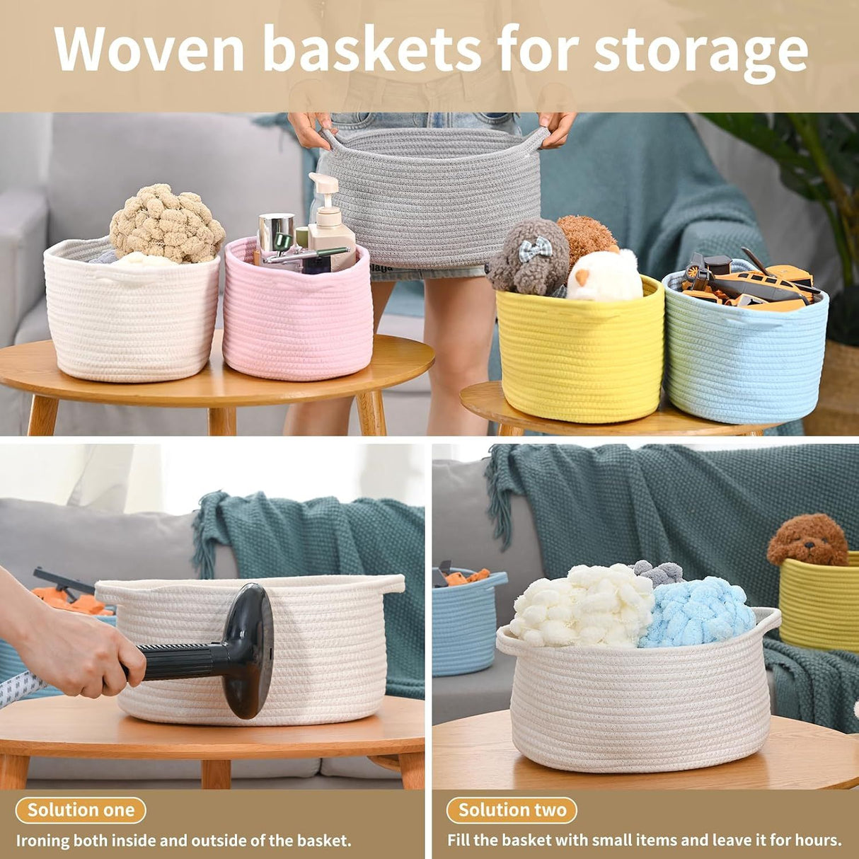 1 Piece Cotton Rope Basket with Handles Black, 30 x 20 x 12 cm