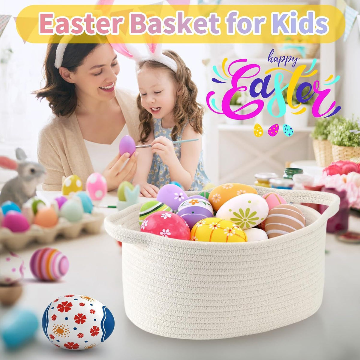 1 Piece Cotton Rope Basket with Handles Red, 30 x 20 x 12 cm