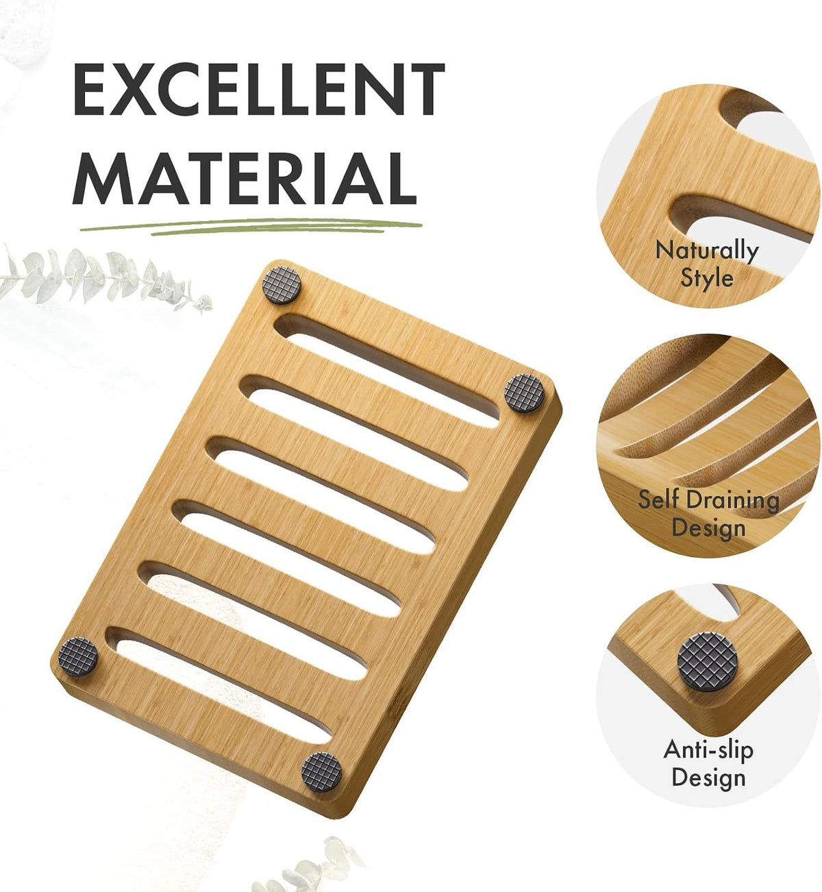 2 Piece Bamboo Soap Holder Set Square