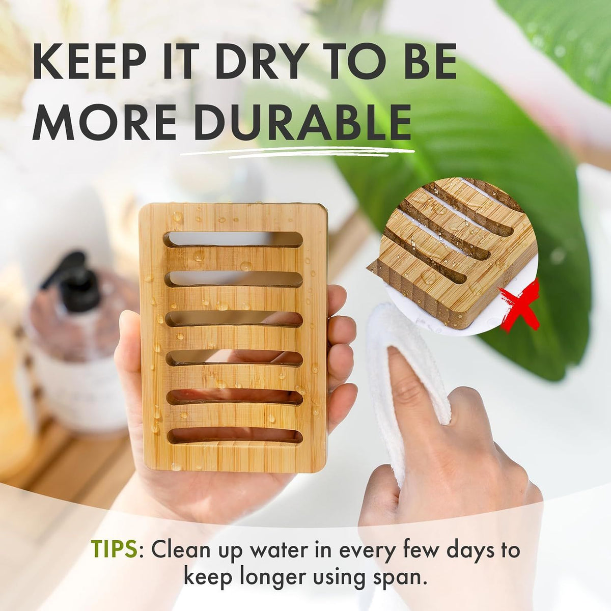 2 Piece Bamboo Soap Holder Set Square