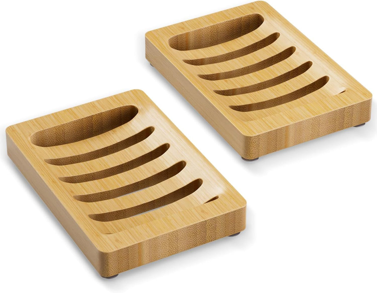 2 Piece Bamboo Soap Holder Set Square