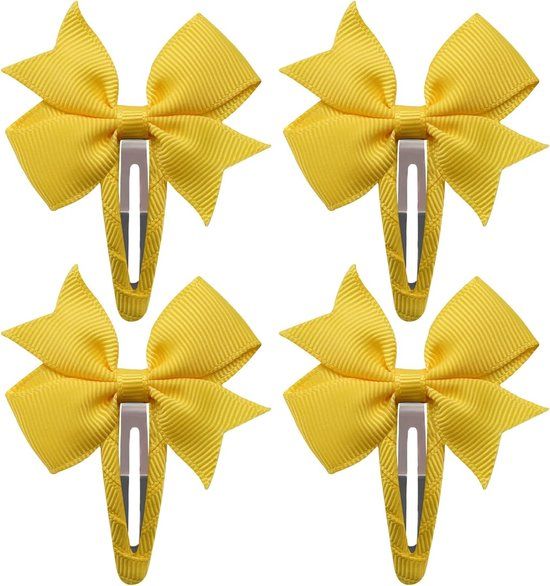 4 Piece Soft Satin Bow Hair Clips Yellow for Women and Girls