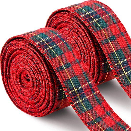 Christmas Checkered Jute Ribbon with Wire Edge Red and Green, 5 cm x 6 m