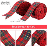 Christmas Checkered Jute Ribbon with Wire Edge Red and Green, 5 cm x 6 m - Top-Down View