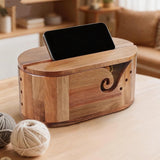 9 Piece Bamboo Crochet Hook Set with Wooden Yarn Bowl and Phone Holder - Front View