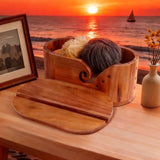 9 Piece Bamboo Crochet Hook Set with Wooden Yarn Bowl and Phone Holder - Rear View