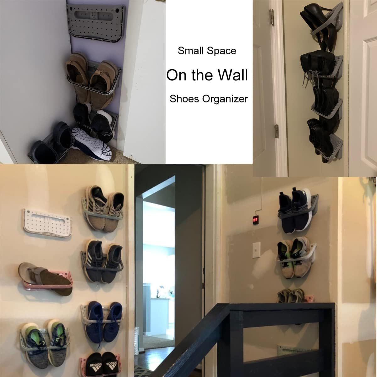 4 Piece Foldable Wall Mounted Shoe Rack Set Grey