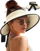 Women Straw Sun Visor Wide Brim UPF 50 Beige