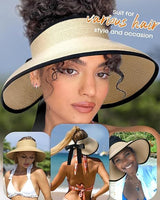Women Straw Sun Visor Wide Brim UPF 50 Beige - Side View