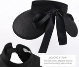 Women Straw Sun Visor Wide Brim UPF 50 Black - Side View