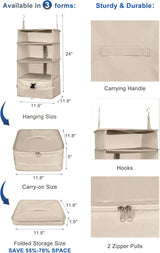 Hanging Packing Cube Clothing Organizer Beige, 30 x 30 x 61 cm - Side View