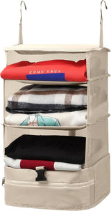 Hanging Packing Cube Clothing Organizer Beige, 30 x 30 x 61 cm - Close-Up Angle