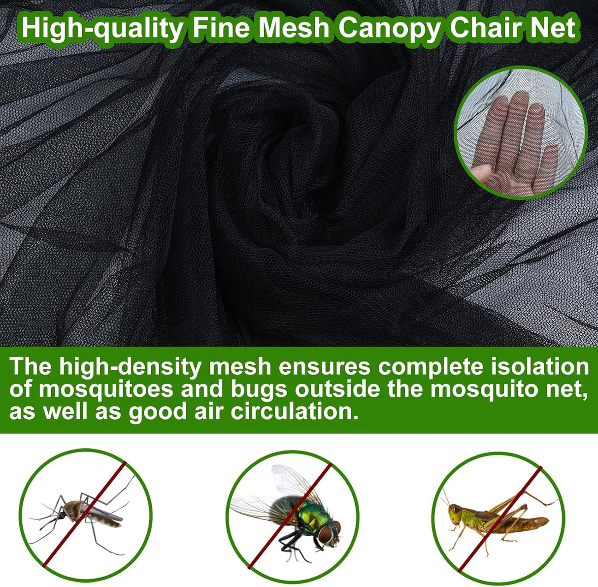 Canopy Chair Mosquito Net Black, 89 x 82 x 160 cm