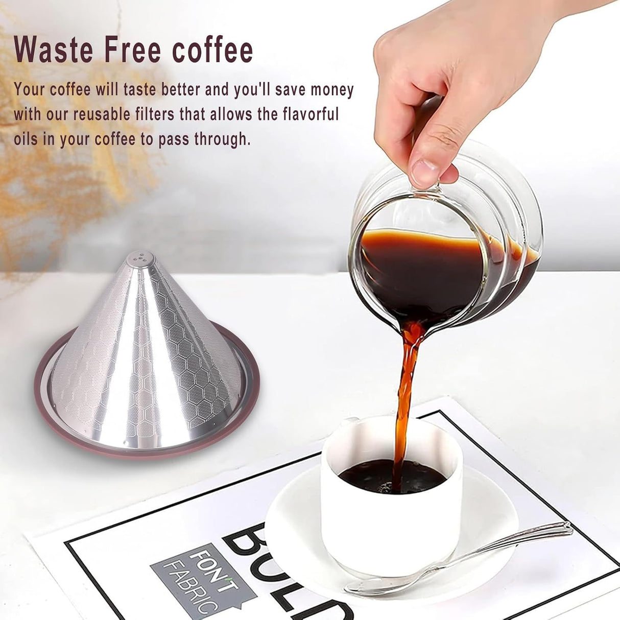 Reusable Stainless Steel Coffee Filter 800 Mesh for Pour Over Coffee