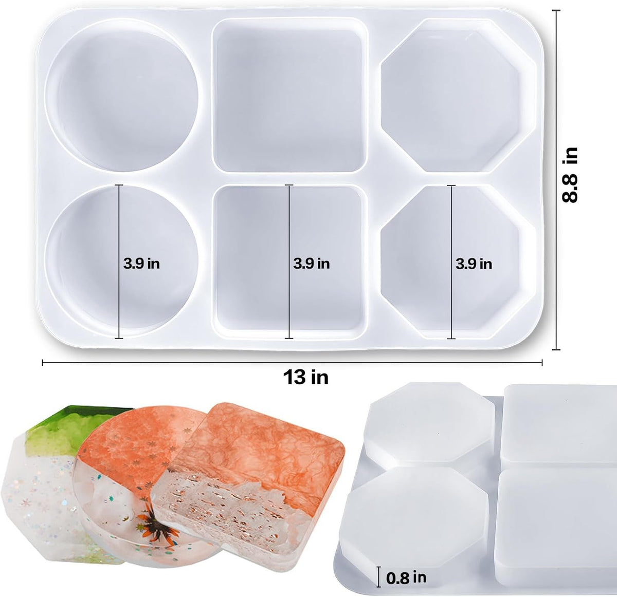 Silicone Resin Coaster Mold 6 Compartments Extra Deep