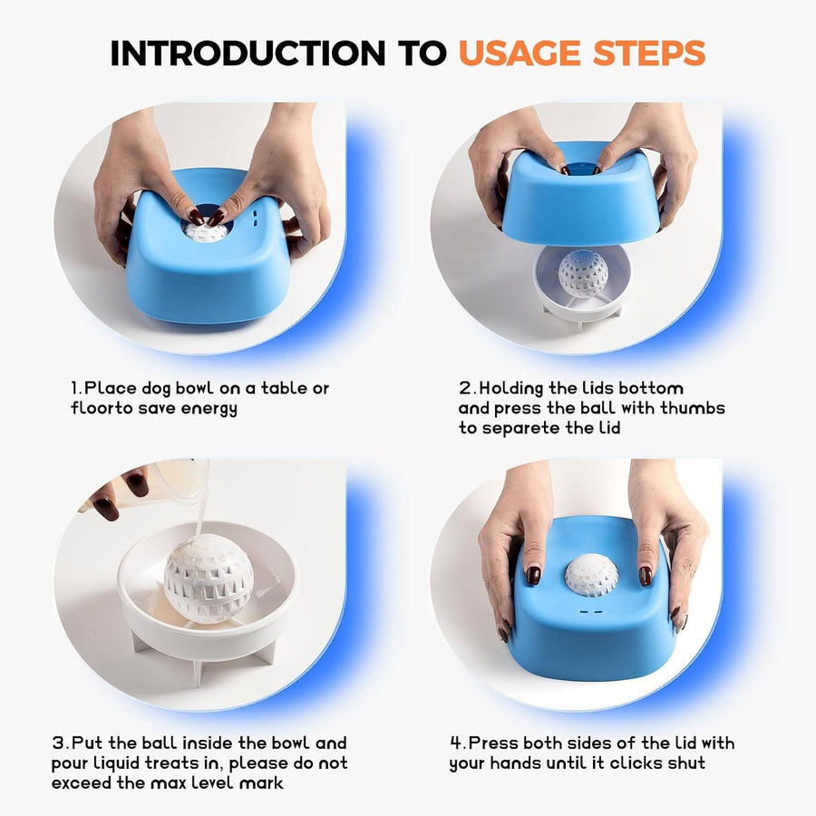 Pet Slow Feeder Lick Bowl with Rolling Ball for Yogurt and Broth