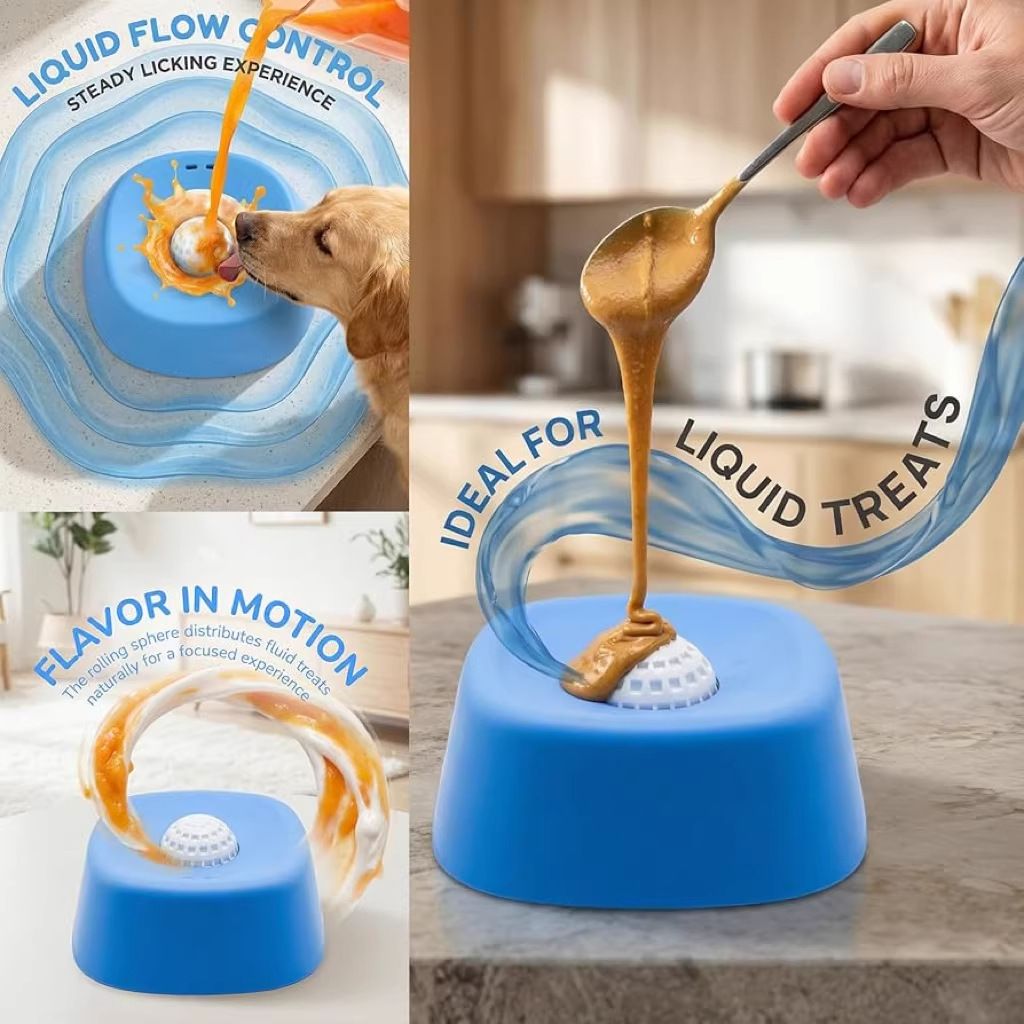Pet Slow Feeder Lick Bowl with Rolling Ball for Yogurt and Broth