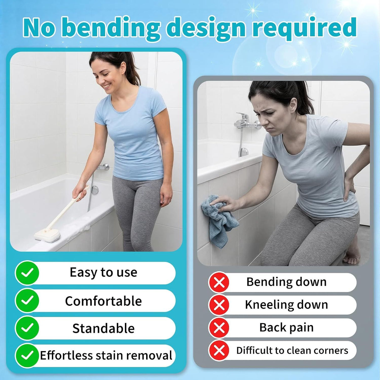 Bathroom Cleaning Brush 4 in 1 with Long Handle 180 Degree Rotating
