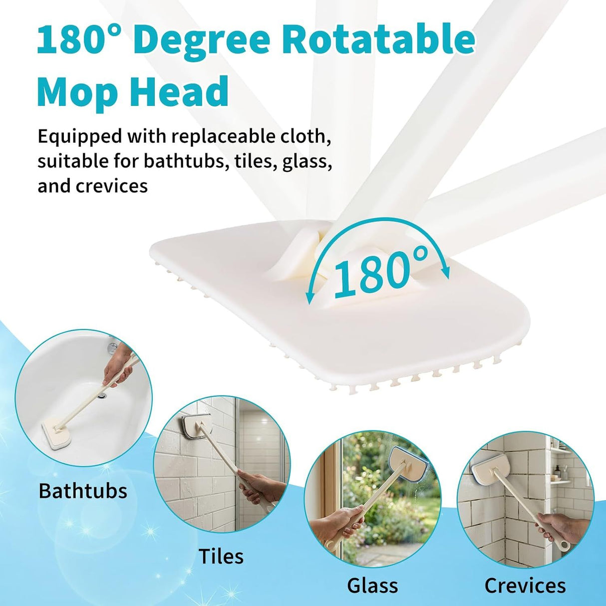 Bathroom Cleaning Brush 4 in 1 with Long Handle 180 Degree Rotating