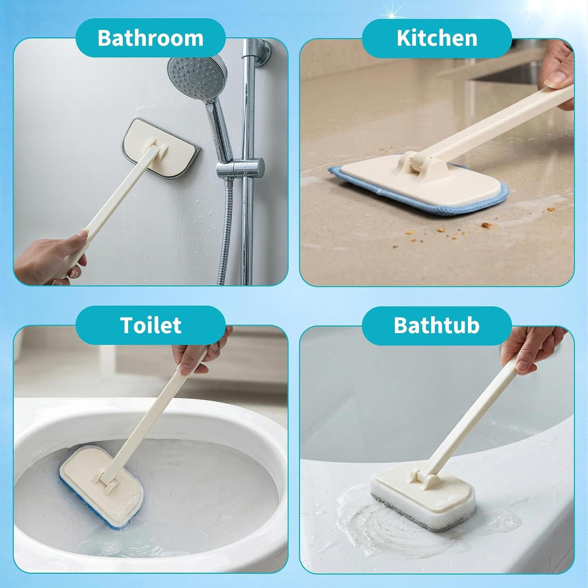 Bathroom Cleaning Brush 4 in 1 with Long Handle 180 Degree Rotating