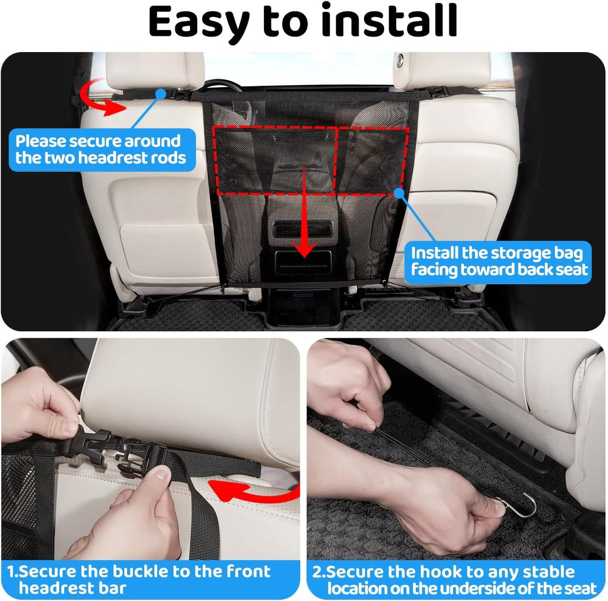Universal Car Dog Guard Safety Net with Storage Compartment Black