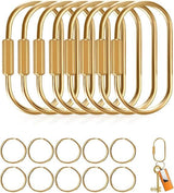 18 Piece Brass Keyring Set with U Rings and Screw Lock Gold