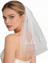 Bride to Be Pearl Veil Embroidered White
