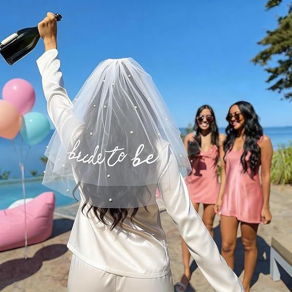 Bride to Be Pearl Veil Embroidered White