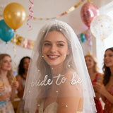 Bride to Be Pearl Veil Embroidered White - Rear View