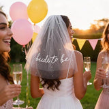 Bride to Be Pearl Veil Embroidered White - Close-Up Angle