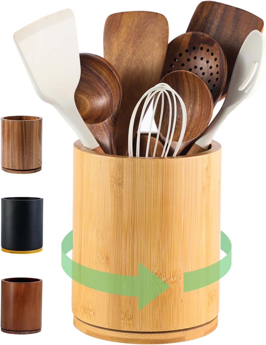 1 Piece Wooden Cutlery Holder 360 Degree Rotating Holds 10 to 15 Pieces, 15 cm